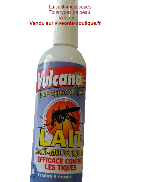 Lait anti-moustiques tous type de peau flacon à pompe 100ml Vulcano vendu sur viveonis-boutique.fr