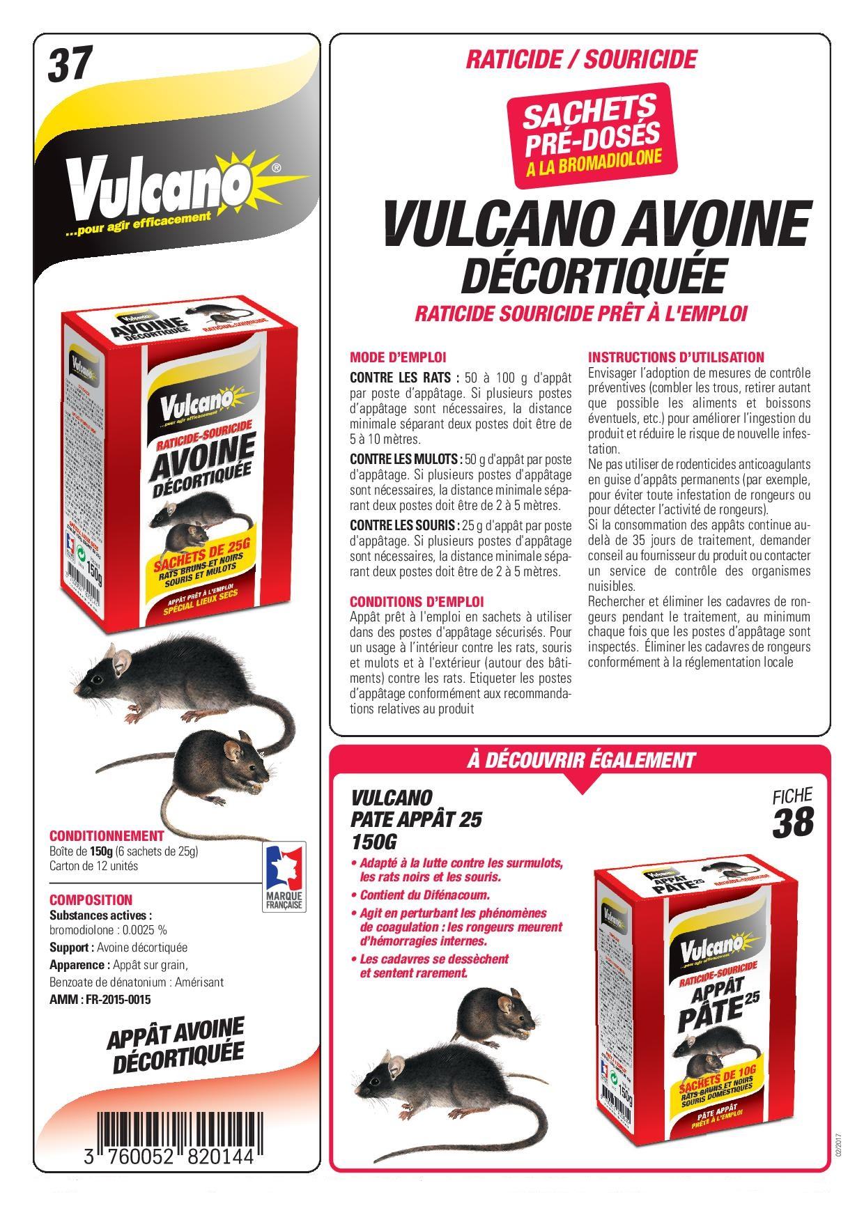 VULCANO AVOINE DECORTIQUEE Raticide-Souricide prêt à l'emploi spécial lieux  sec - Viveonis boutique