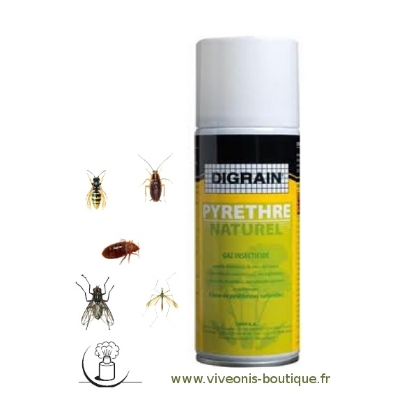 DIGRAIN Aérosol insecticide digrain pyrèthre LOT DE 4 aérosol 200ml produit  naturel-anti blattes ou  cafards-punaises-puces-acariens-mites-teignes-pois