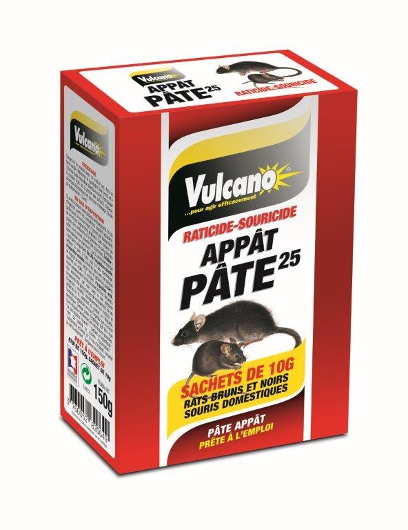 PATE APPAT VULCANO pâte fraiche rodenticide contre les rats, les souris,  les loirs et les lérots - Viveonis boutique