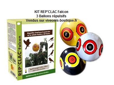 3 BALLONS répulsifs visuels REP'CLAC Falcon noir blanc jaune et leur emballage